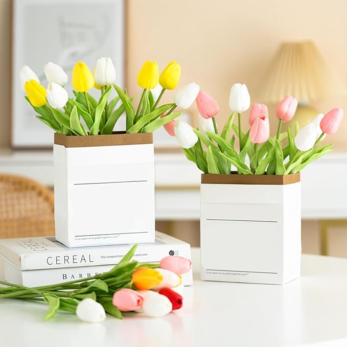 15PCS Artificial Tulips Flowers,Real Touch 14" Silk Fake Tulips,Bulk Fake Flowers,Faux Flowers,Artificial Flowers for Home Kitchen Office Dining Room Wedding Decorations (Colorful)