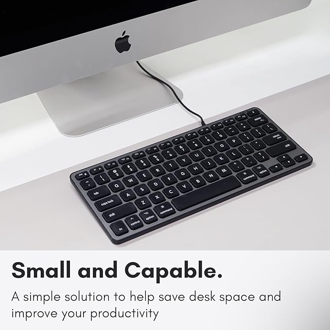 Macally Backlit Wired Keyboard for Mac | Compatible Apple Keyboard (Small and Compact) Comfortable All Day Typing USB Keyboard for MacBook Pro/Air, iMac, Mac Mini/Pro (Space Grey)