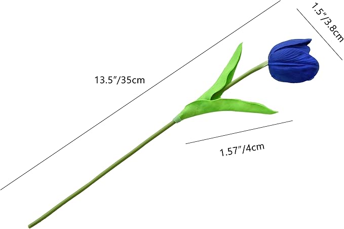 Mandy's Artificial Tulips 12 Stems Royal Blue Partially Open PU Faux Flowers for Wedding Home Decor 13.5 Inch