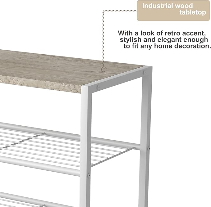 HOMEFORT 5-Tier Shoe Rack, Storage Shelf, Industrial Tower, Narrow Organizer for Closet Entryway, Small Table With Durable Metal Shelves, White Oak