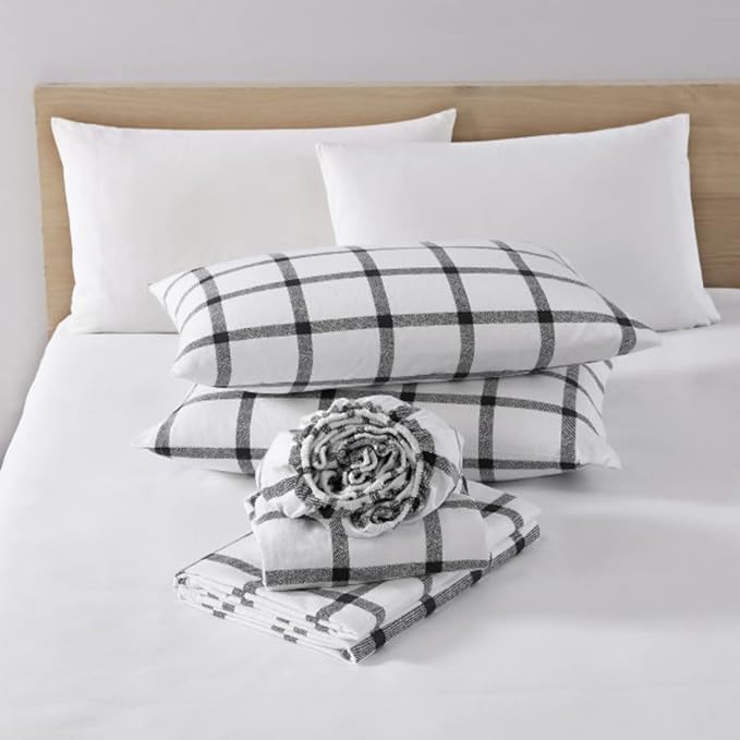 Eddie Bauer - Flannel Sheets Twin Size, Anti-Pilling & Wrinkle Resistant Cotton, Touchably Soft for All-Season Comfort - Bed Sheets with Matching Pillowcase & Fitted Sheet (Bunkhouse Plaid Charcoal)