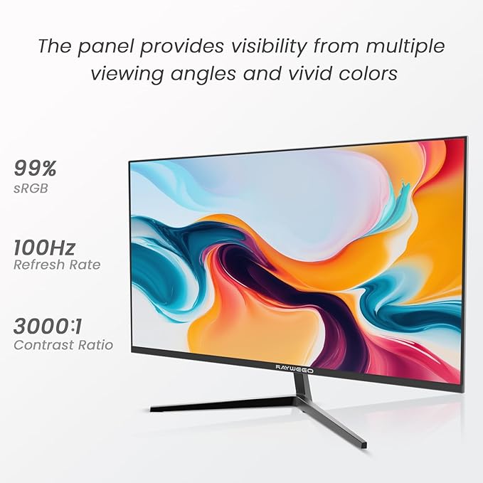 24 inch Gaming Monitor 100Hz Computer Monitor Built-in Speakers Full HD 1920 x 1080P with HDMI DP Interface Eye Care Frameless with 3-Side Virtually Borderless Design VESA（100 x 100mm）
