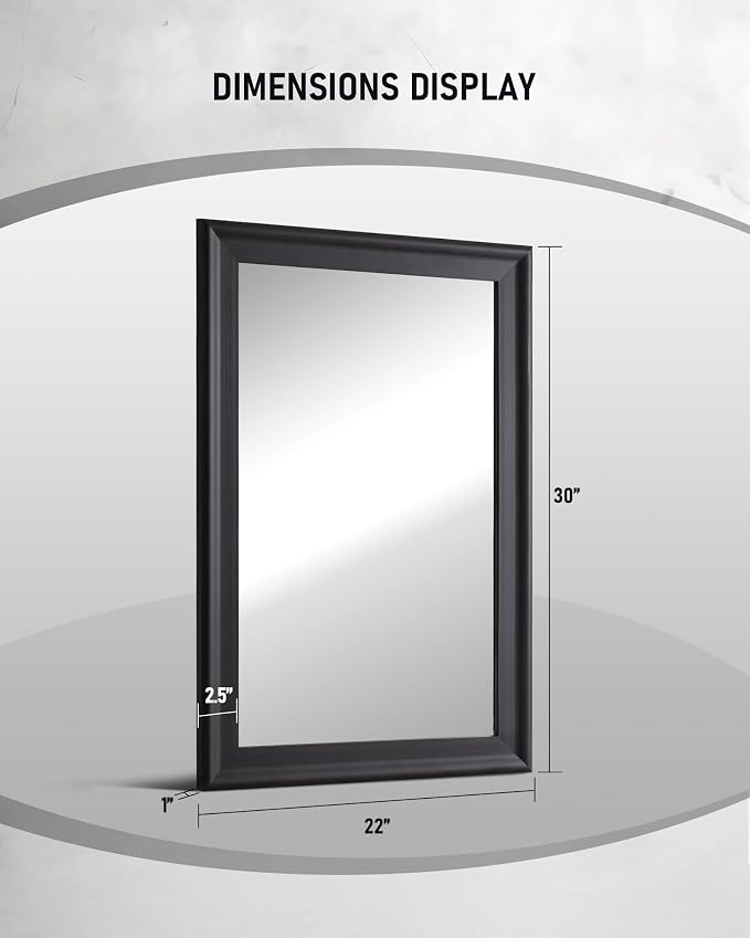 CULER Black Wood Wall Mirror for Bathroom,Rectangle 20 x 30 inch Hanging Vanity Mirrors with Wooden Frame for Living Room,Bedroom,Entryway