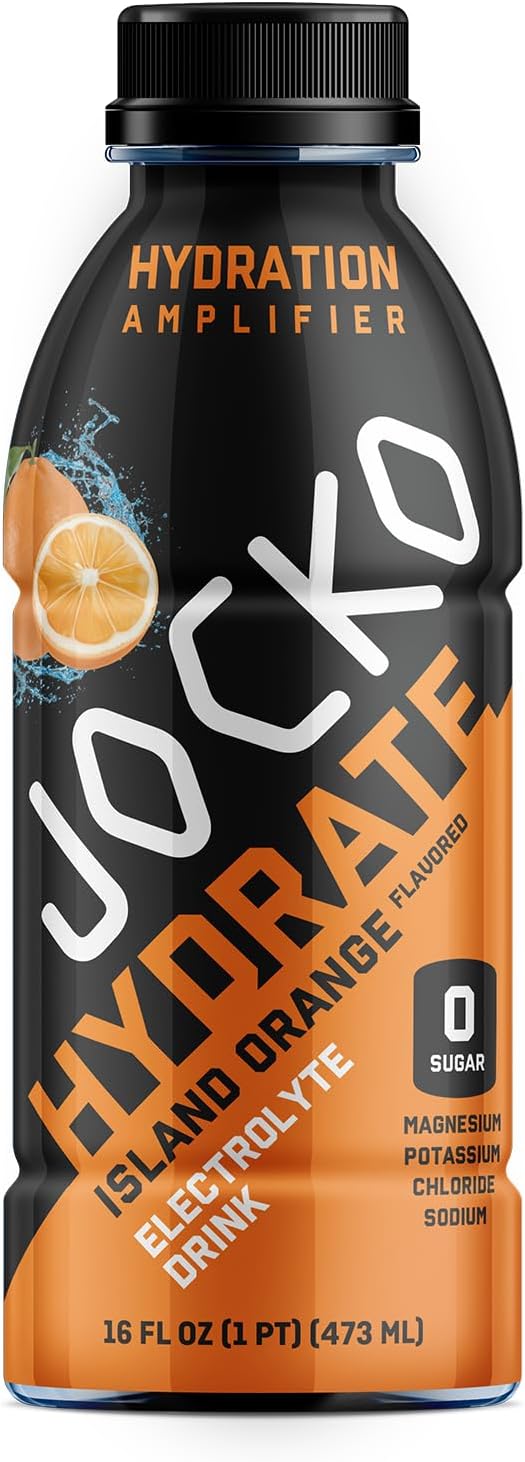 Jocko Fuel Hydrate Electrolyte Drinks - Sports Drink Hydration Amplifier, Thirst Quencher - Scientifically Formulated Electrolyte Blend Island Orange Flavor 16 Oz (12 Pack)