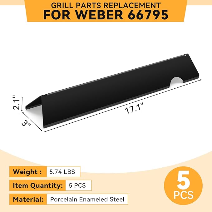 KifonMetals 17.1 Inch Porcelain-enameled Flavorizer Bars for Weber Genesis Grill Parts, for GS4 Genesis II/II LX 300, II E-310, II E-315, II E-335, II LX-340 Replacement Parts, 66795, 5 Pcs