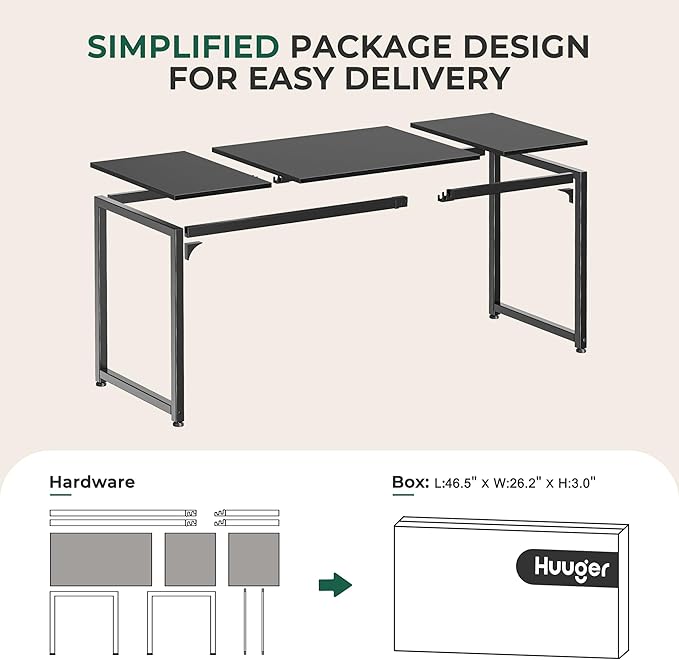Huuger Modern Simple Office Desk, 63 Inch, Gaming & Writing Desk with Storage, Large Legroom, Metal Frame, Black