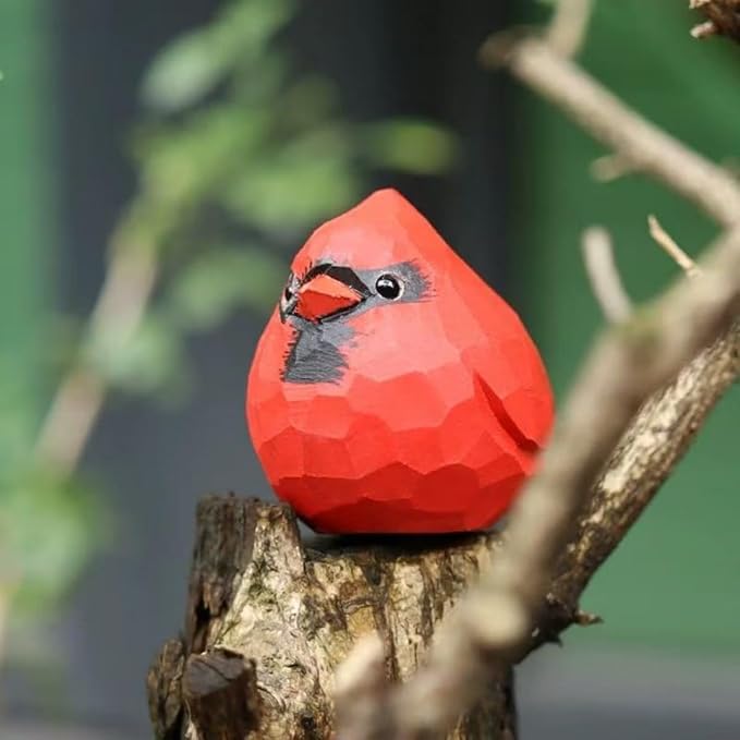 Handmade Wooden Red Cardinal Figurines, Hand-Painted Male Cardinal Birds, Decorative Wood Bird Sculptures for Home Décor, Christmas Ornaments & Unique Gifts for Bird Lovers