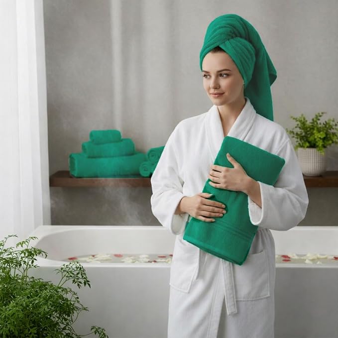8 Piece Bath Towels for Bathroom - 100% Cotton, Soft Absorbent Bathroom Towels Set - 2 Extra Large Bath Towels, 2 Hand Towels & 4 Washcloths - Hotel Spa Thick Plush Towel, Kelly Green