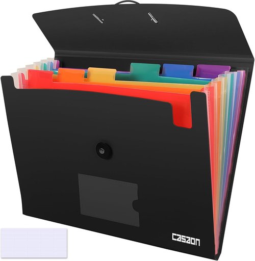 7 Pocket Accordion File Folder - Portable A4 Document Organizer in Black for Easy Storage