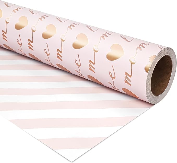 LDGOOAEL Mini Wrapping Paper Roll - Reversible Design (17 Inches X 32.8 Feet) - Love Mom for Mothers Day, Birthday, Baby Shower