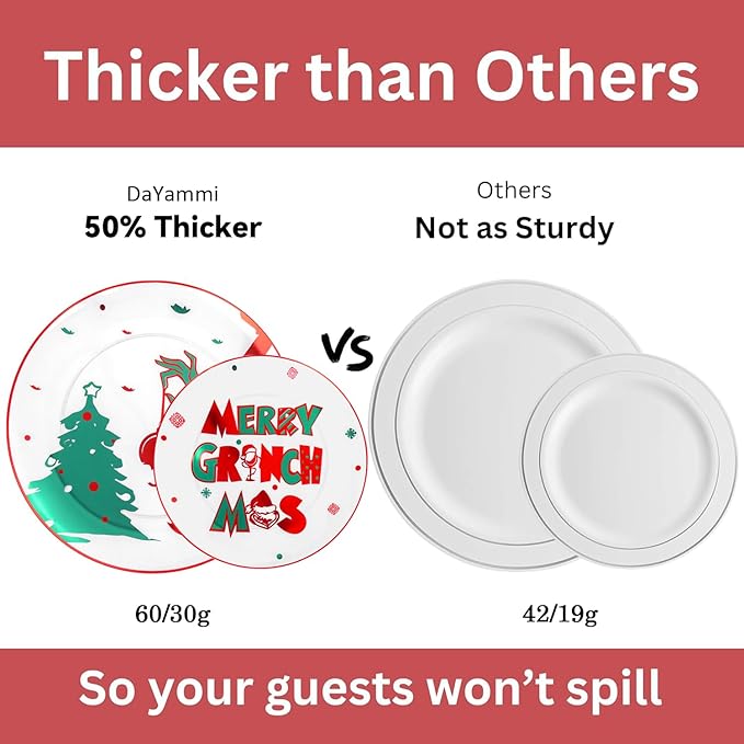 DaYammi 210Pcs Clear Green Monster Plastic Plates Disposable Christmas Dinnerware Set Include 30 Dinner Plates,30 Dessert Platos,30 Forks,30 Knives,30 Spoons,30 Cups,30 Napkins for Christmas Party