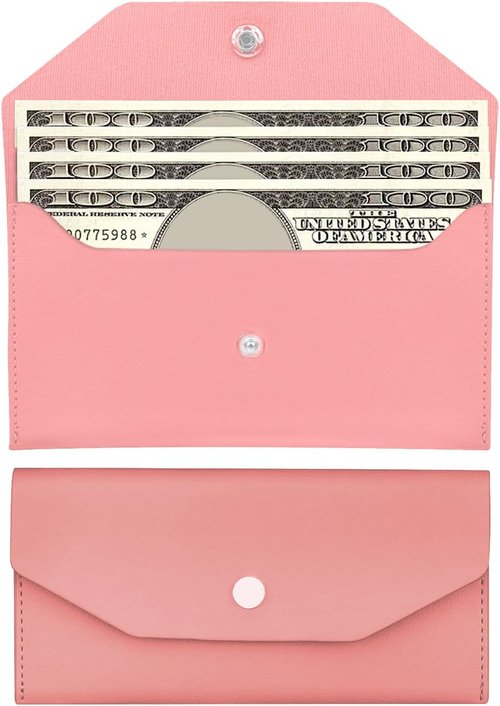 Pu Leather Cash Envelope Wallet - Reusable Cash Stuffing Wallet for Men & Women | Pink