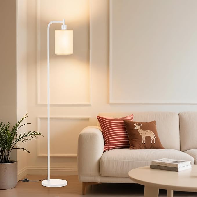 SIBRILLE Floor Lamp with Linen Shade, Dimmable Tall Standing Lamp with Remote Control & 3 Color Temperatures, Modern Floor Lamps for Living Room Bedroom Office Corner, 9W LED Bulb Included