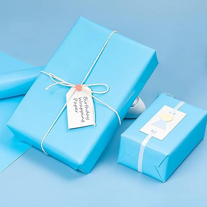 Vanhench 24"x1500"(125') Light Blue Wrapping Paper, Birthday Wrapping Paper Solid Color Art Kraft for Gift Wrapping, Bouquet Flower Crafts Packing Poster Bulletin Board