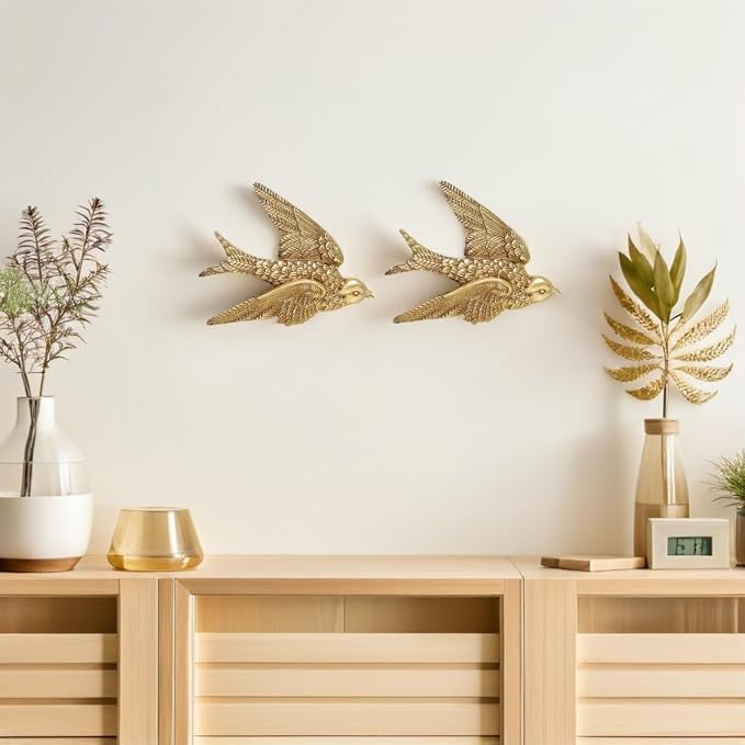 Garneck 2Pcs Vintage Bird Wall Art Decor : 4.9'' Resin Flying Bird Wall Sculpture 3D Antique Animal Figure Set for Living Room Bedroom Home Office Garden Indoor Outdoor