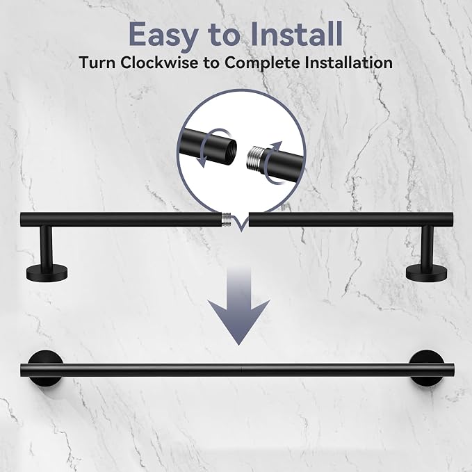 Matte Black Towel Bar, 24 Inch Bathroom Towel Rack (Total Length 26-Inch), Towel Holder Wall Mounted, Thicken SUS304 Stainless Steel Towel Rod Modern Home Decor