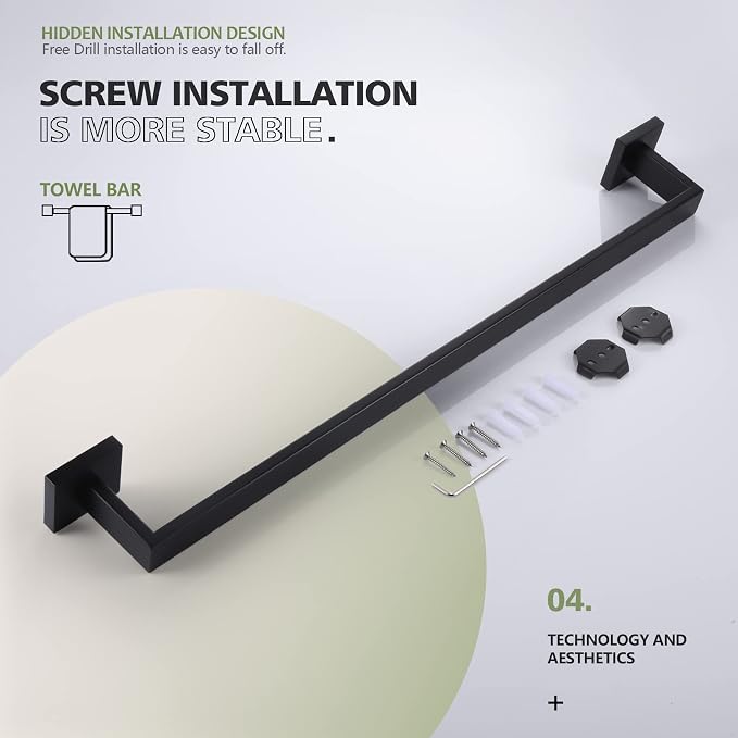 KOKOSIRI 24-Inch Single Towel Bar, Bathroom Kitchen Towel Holder, Wall Mounted SUS304 Stainless Steel Towel Rack, Matte Black, B4003BK-L24
