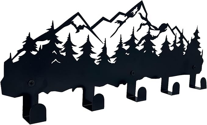 ZORISE Metal Mountain Coat Hooks and Key Holder, Mountain Design Wall Art Decor, Clothes Hat Rack, and Backpack Hanger, Storage Decor for Living Room, Hallway, Office, Kitchen, Entryway, and Bedroom