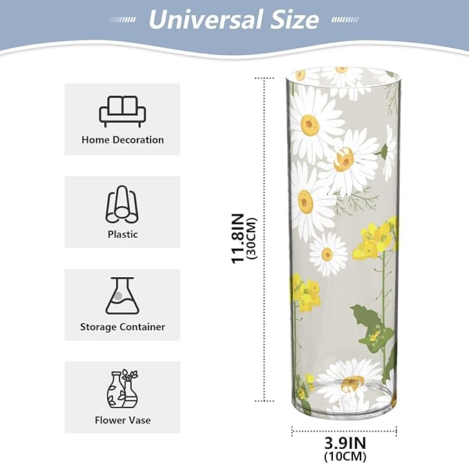 Vase Plastic Vase Elegant Cylinder Flower Vase Shatterproof Decorative Centerpiece for Home Table Office Weddings Events (11.8 x 3.9 in)