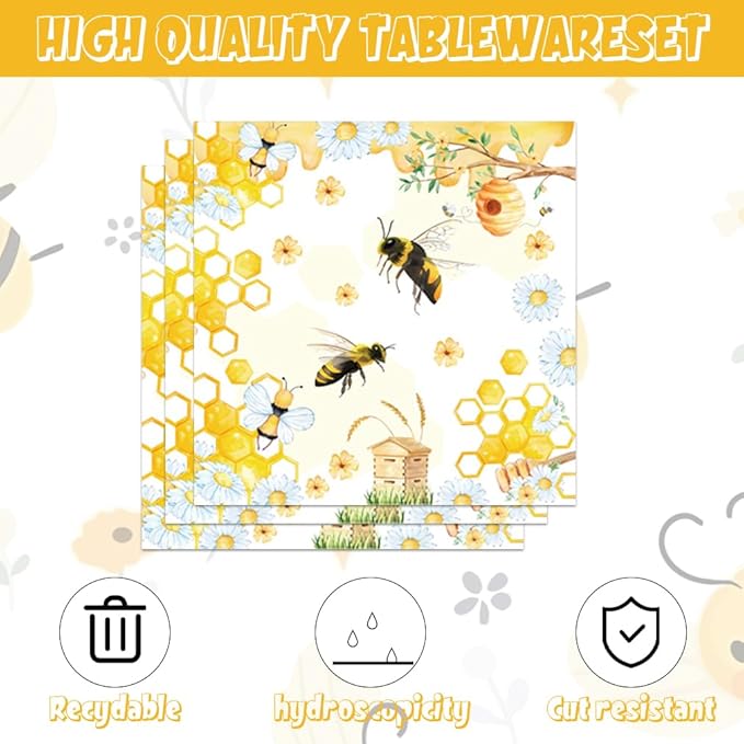 Bee Party Decorations 40Pcs Bees Birthday Paper Plates and Napkins Set Supplies Bee Party Decorations for Bbay Shower Serve 20 Gender Reveal Supplies Serve 20