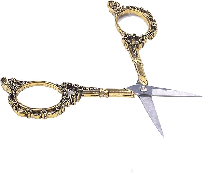 BIHRTC Gold Vintage Plum Blossom Scissors and Classic Crane Design Sewing Scissors for Embroidery, Sewing, Craft, Art Work & Everyday Use