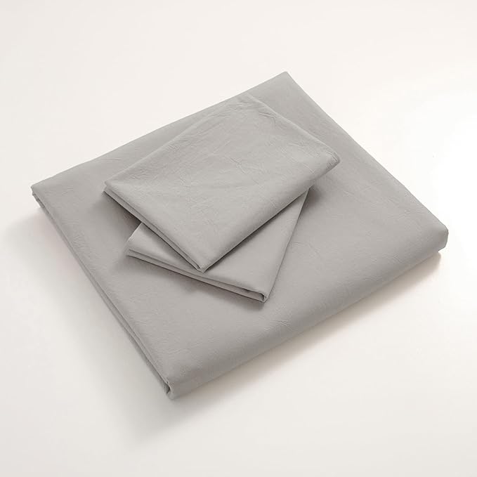JIYUAN 100% Washed Cotton Duvet Cover Set 3 Pieces Full, 1 Duvet Cover 80x90 Inches(Comforter Not Included) and 2 Pillowcases,Linen Feel Bedding Set Comfy and Breathable, Heathered Pastel Grey