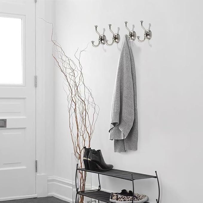 khtumeware 3 Pack 4-1/2 inch Zinc Alloy Vintage Wall Brushed Satin Nickel Large Coat Hooks Suitable for Tile, Wood Board, Glass Walls, Bathroom, Entrance Hall, Kitchen, Multi-Functional Robe Hooks