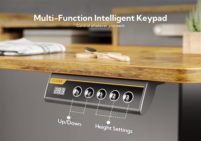 Claiks Standing Desk with Drawers, Adjustable Stand Up Electric Standing Desk Adjustable Height with Storage Shelf and Splice Board, 63 Inch, Rustic Brown