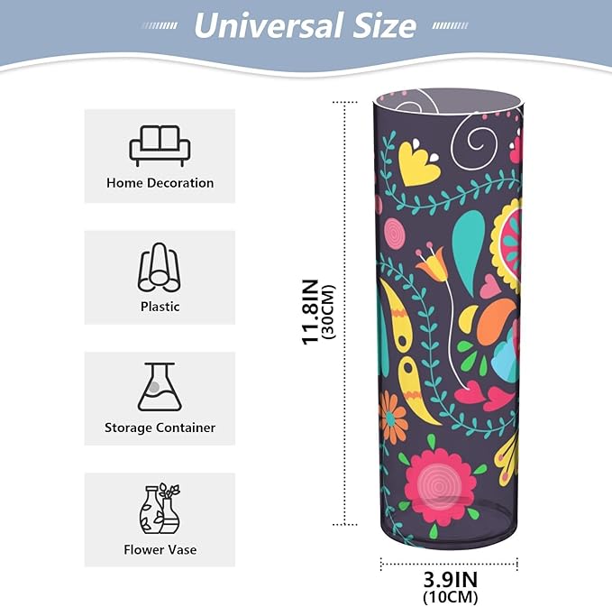 Vase Plastic Vase Elegant Cylinder Flower Vase Shatterproof Decorative Centerpiece for Home Table Office Weddings Events (11.8 x 3.9 in)