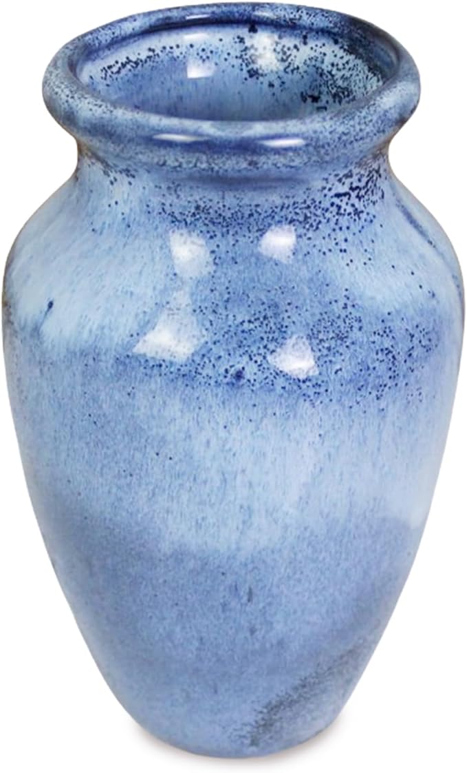 Roro Ceramic Classic Vase, 7.5 Inch, Glossy Reactive Blue Glaze, Modern Home Decor for Flowers, Plants, Decor and Pampas