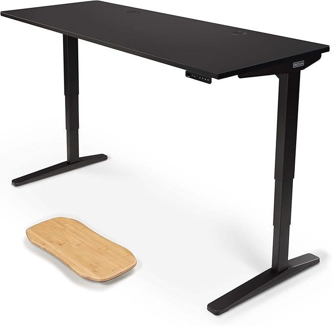 UPLIFTDESK V2 2-Leg Black Laminate Wood Standing Desk – Adjustable Height, Advanced 1-Touch Memory Keypad, Under Desk Cable Management, Wire Grommets & Rocker Board (Black C-Frame, 72 x 30 inch)