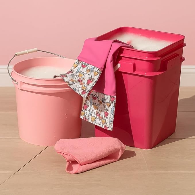 House Naturals 4 Gallon Square Food Grade Plastic Bucket with Lid, Made in USA (Pack of 2) BPA Free (Magenta)