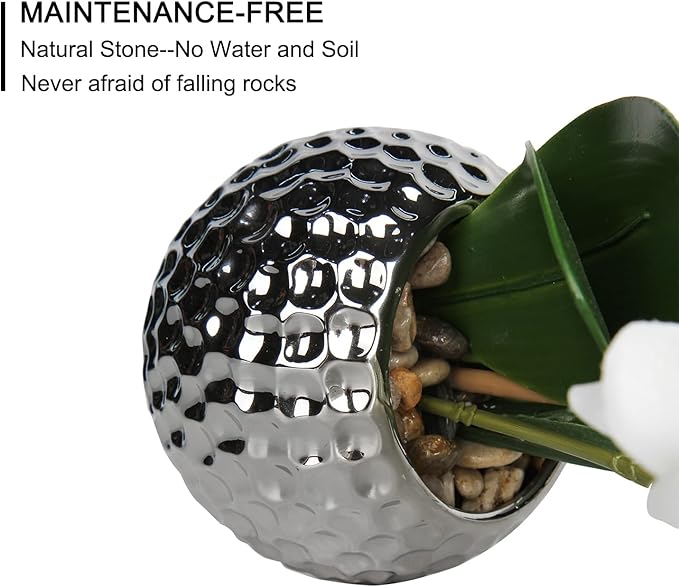 Oairse Artificial White Phalaenopsis Orchid Flower Arrangements 20.8" Faux Orchid Flower in Silver Pot Orchid Centerpiece for Dining Room Table