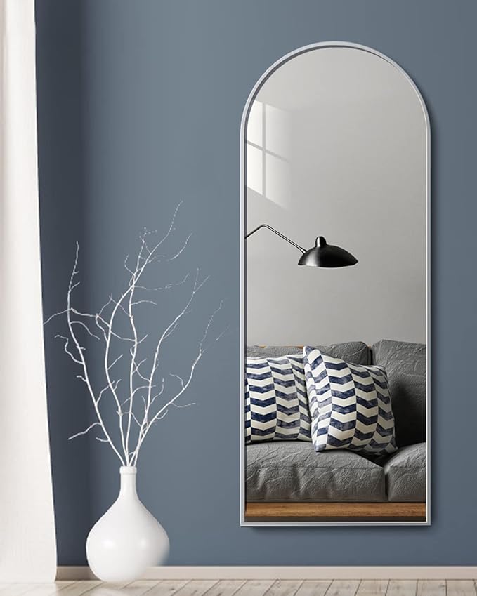 Dewfig Arched White Full Length Mirror, 64"X21" Large Floor Mirror, Full Body Mirrors for Leaning or Hanging, Standing Mirrors for Bedroom, Living Room,Dressing Room, Aluminum Alloy Frame, White