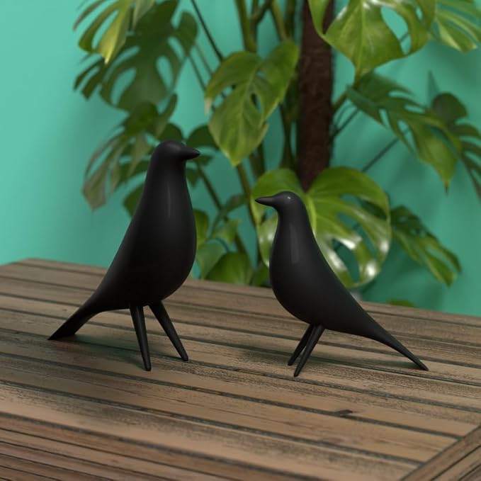 Mid Century Modern Retro Style Bird Family Decor Vintage Look Figurines 1960s 50s MCM Midmod Set of 2 Office Decoration Home Living room Gift (Black)