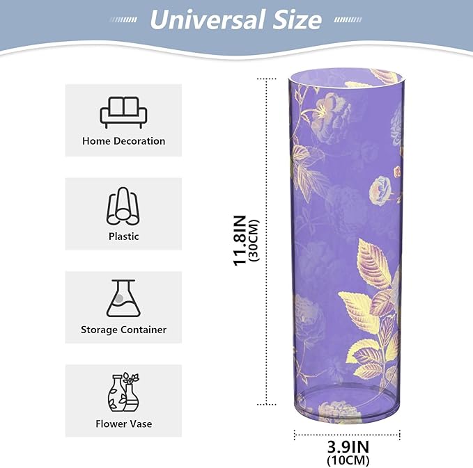Vase Plastic Vase Elegant Cylinder Flower Vase Shatterproof Decorative Centerpiece for Home Table Office Weddings Events (11.8 x 3.9 in)