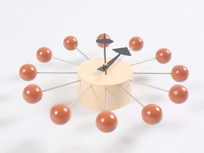 SHISEDECO Mid Century Retro Design Painted Solid Wood Non Ticking Decorative Modern Silent Wall Clocks for Home, Kitchen, Living Room, Office etc. (Ball Clock in Orange)