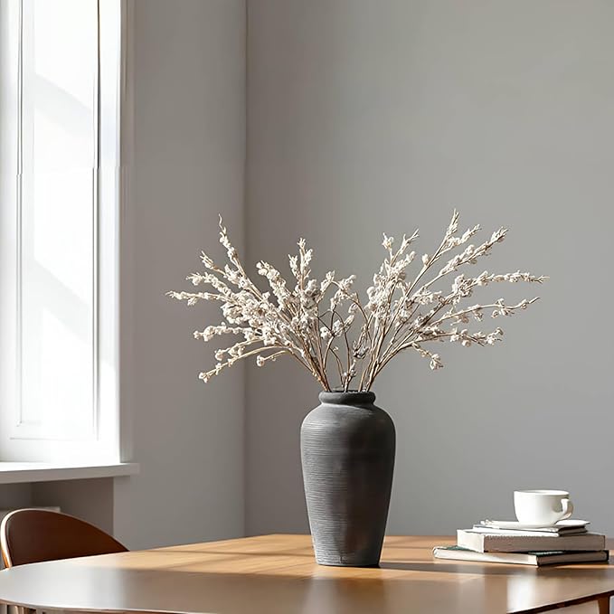 Large Ceramic Vase, 11 inch Minimalist Vase for Home Decor, Handmade Farmhouse Flower Vase for Table Centerpiece, Wedding, Living Room, Kitchen Decoration, Shelf Decor (Black)