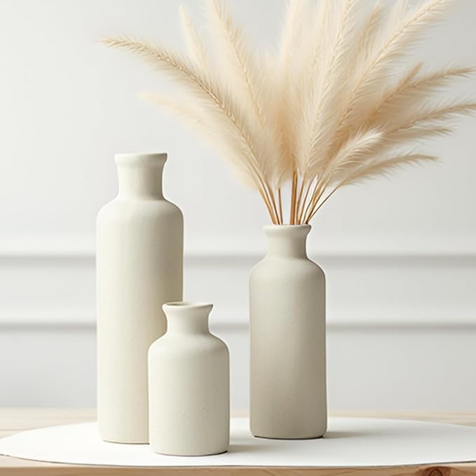 Modern Ceramic Vase Set of 3, Beige Colors, Decorative Bottles for Home, Farmhouse Rustic Decor, Housewarming Gifts, Wedding Gifts, Bridal Shower Gifts, Birthday Gifts for Women (Beige)