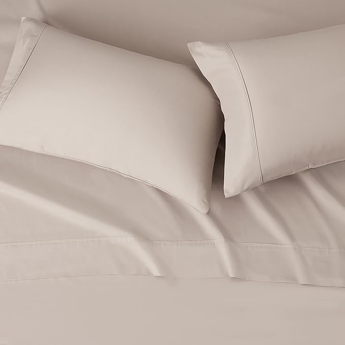 Amazon Basics Lightweight Super Soft Cooling, Easy Care Breathable Wrinkle Free Microfiber Comfortable 4-Piece Bed Sheet Set with 14-Inch Deep Pockets, Queen, Taupe, Solid