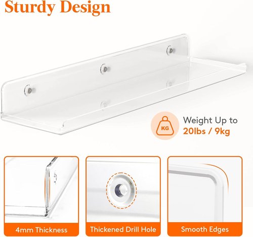 Lifewit Floating Shelves - 15" Clear Acrylic Wall Organizer for Perfume, Makeup & Decor | 6 Pack