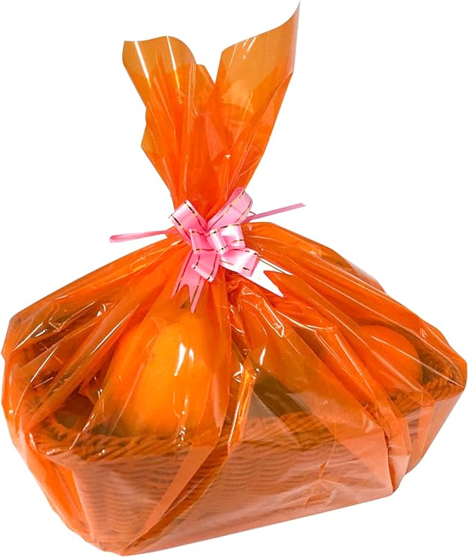 200 ft Orange Cellophane Wrap Roll (16 In x 200 Feet) - 2.5 Mil Thick for Gift Baskets, Bouquets, Party Decorations