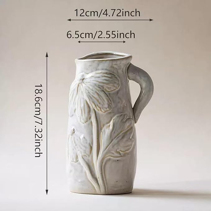 Small Ceramic Vase for Flowers - Distressed Vintage Vase Decor,Modern Boho Ins Style Decorative Vase,Unique Ceramic Flowers Vases with Handle,Handmade Cute Decor Vases for Home Decor