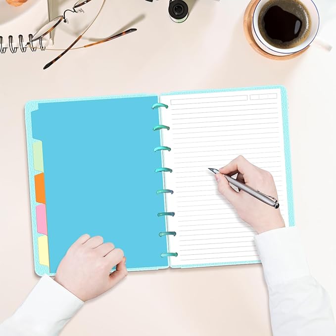 Junior Size Lined Paper Refills - 100 Sheets/200 Pages 8-Disc Refill Paper, 5 Colorful Sheets Dividers, 5.8" x 8.5"