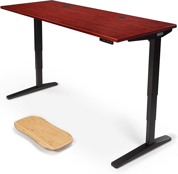 UPLIFTDESK V2 2-Leg Cherry Laminate Wood Standing Desk – Adjustable Height, Advanced 1-Touch Memory Keypad, Under Desk Cable Management, Wire Grommets & Rocker Board (Black C-Frame, 72 x 30 inch)
