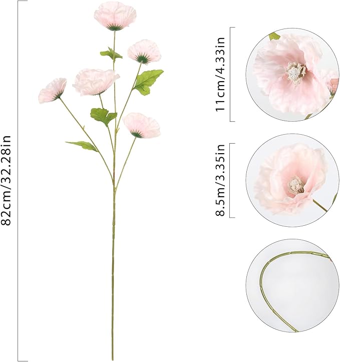 Poppies Flowers Artificial Silk Flowers 32in 6PCS Artificial Poppies Pink Flowers for Wedding Home Party Table Centerpiece Arrangement Decoration (Pink)