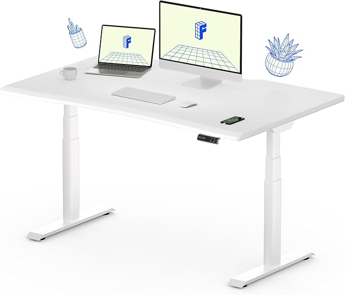 FLEXISPOT E6 Pro Oval Leg Dual Motor 3 Stages Standing Desk 48x30 Inch Skin-Friendly Electric Height Adjustable Whole-Piece Sit Stand Up Desk 150KG Load Capacity (White Frame + White Desktop)