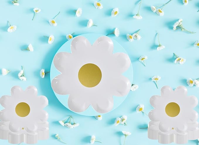40pcs Daisy Paper Plates Disposable Daisy Flower Shaped Dinner Plates Groovy Party Plates Summer Retro Boho Hippie Dessert Paper Tray for Birthday Wedding Party Supplies (7 inch/White Daisy)