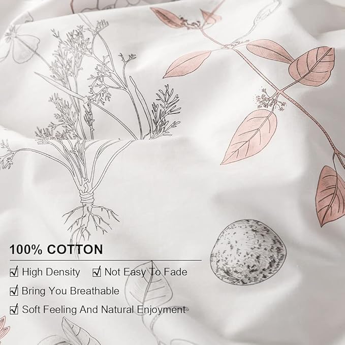 EAVD Girls Floral Duvet Cover Twin Soft White Cotton Tree Branches Floral Bedding Set with 2 Pillowcases Fresh Chic Garden Botanical Duvet Cover with Zipper Closure 4 Ties