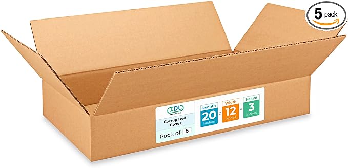 Large Shipping & Moving Boxes 20 x 12 x 3 inches (5-Pack) - Extra Strength 200 lb vs Regular - Corrugated Shipping Boxes for USPS/UPS/FEDEX - Moving Box Large - Box for Moving by IDL Packaging